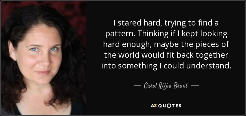 I stared hard, trying to find a pattern. Thinking if I kept looking hard enough, maybe the pieces of the world would fit back together into something I could understand. - Carol Rifka Brunt