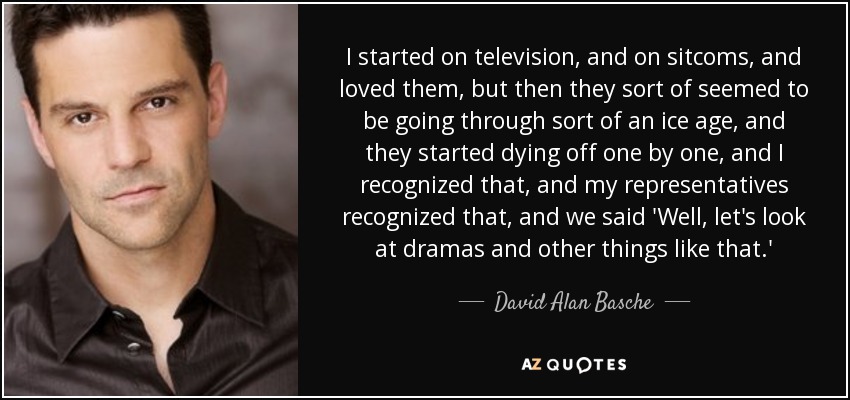 I started on television, and on sitcoms, and loved them, but then they sort of seemed to be going through sort of an ice age, and they started dying off one by one, and I recognized that, and my representatives recognized that, and we said 'Well, let's look at dramas and other things like that.' - David Alan Basche