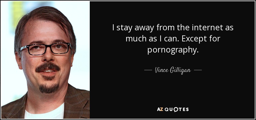 I stay away from the internet as much as I can. Except for pornography. - Vince Gilligan