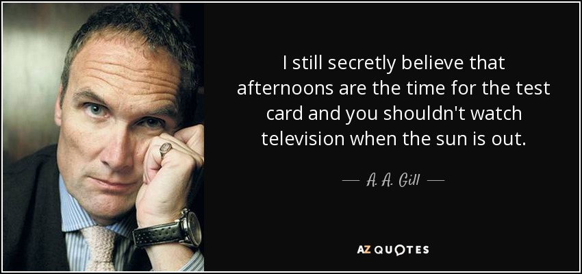I still secretly believe that afternoons are the time for the test card and you shouldn't watch television when the sun is out. - A. A. Gill