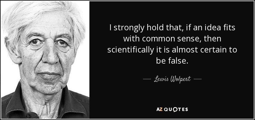 I strongly hold that, if an idea fits with common sense, then scientifically it is almost certain to be false. - Lewis Wolpert