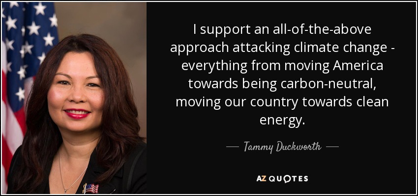I support an all-of-the-above approach attacking climate change - everything from moving America towards being carbon-neutral, moving our country towards clean energy. - Tammy Duckworth