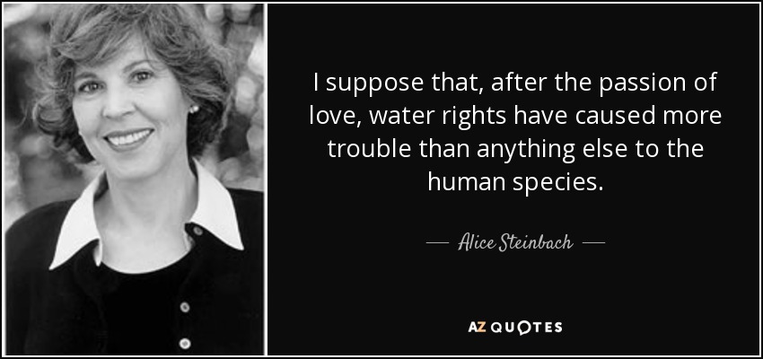 I suppose that, after the passion of love, water rights have caused more trouble than anything else to the human species. - Alice Steinbach