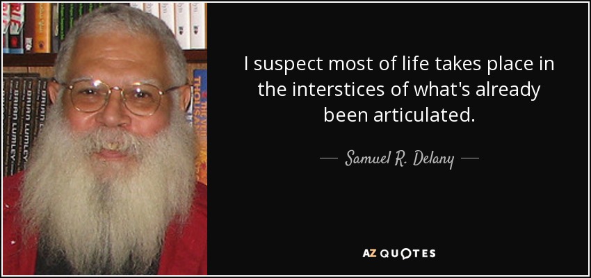 I suspect most of life takes place in the interstices of what's already been articulated. - Samuel R. Delany
