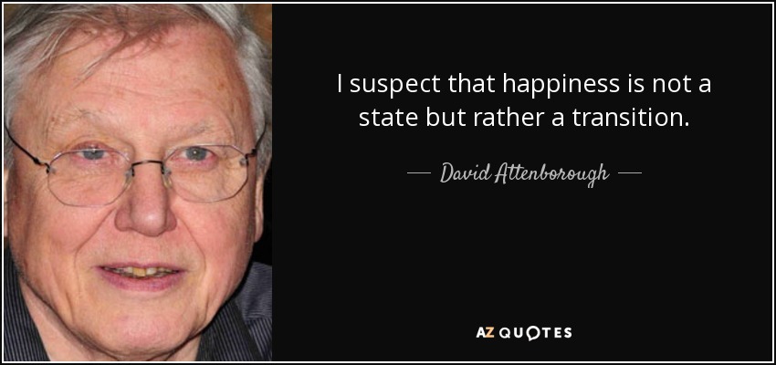 I suspect that happiness is not a state but rather a transition. - David Attenborough