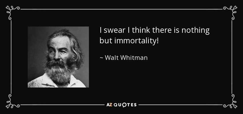 I swear I think there is nothing but immortality! - Walt Whitman