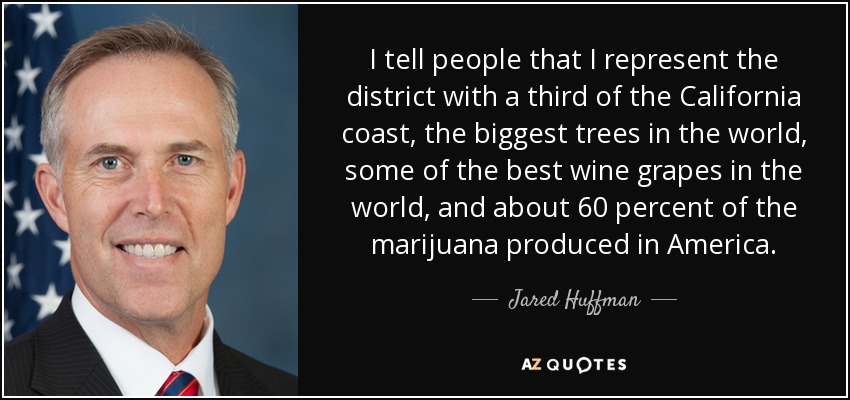 I tell people that I represent the district with a third of the California coast, the biggest trees in the world, some of the best wine grapes in the world, and about 60 percent of the marijuana produced in America. - Jared Huffman