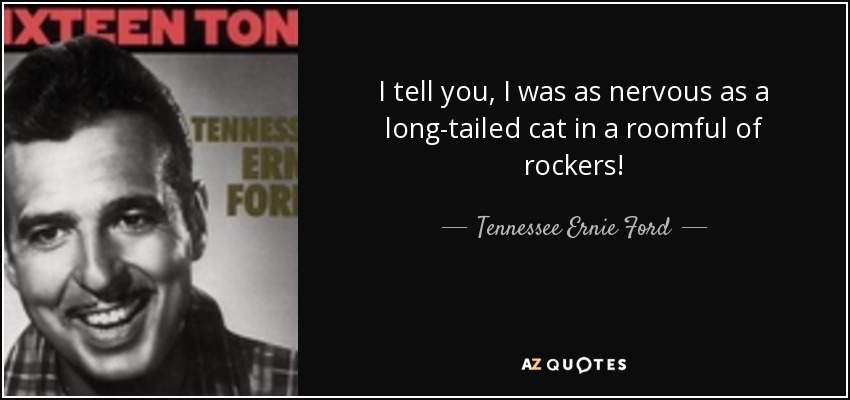 I tell you, I was as nervous as a long-tailed cat in a roomful of rockers! - Tennessee Ernie Ford