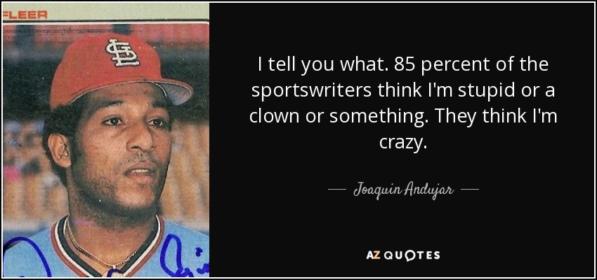 I tell you what. 85 percent of the sportswriters think I'm stupid or a clown or something. They think I'm crazy. - Joaquin Andujar