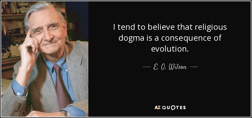 I tend to believe that religious dogma is a consequence of evolution. - E. O. Wilson