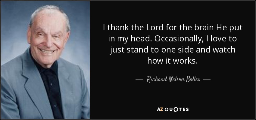 I thank the Lord for the brain He put in my head. Occasionally, I love to just stand to one side and watch how it works. - Richard Nelson Bolles