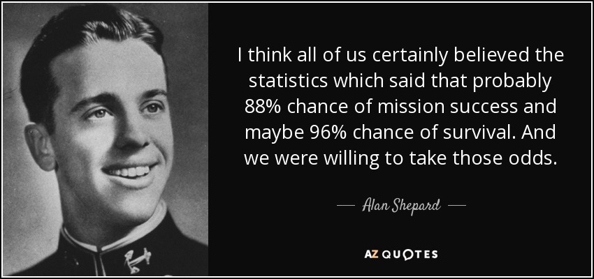 I think all of us certainly believed the statistics which said that probably 88% chance of mission success and maybe 96% chance of survival. And we were willing to take those odds. - Alan Shepard