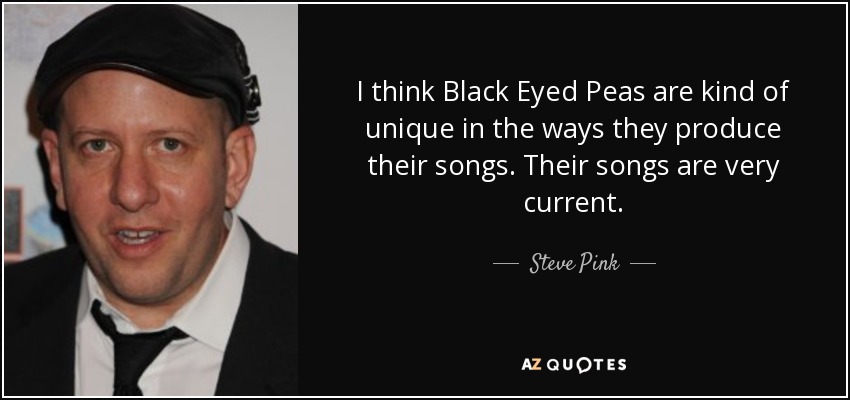 I think Black Eyed Peas are kind of unique in the ways they produce their songs. Their songs are very current. - Steve Pink