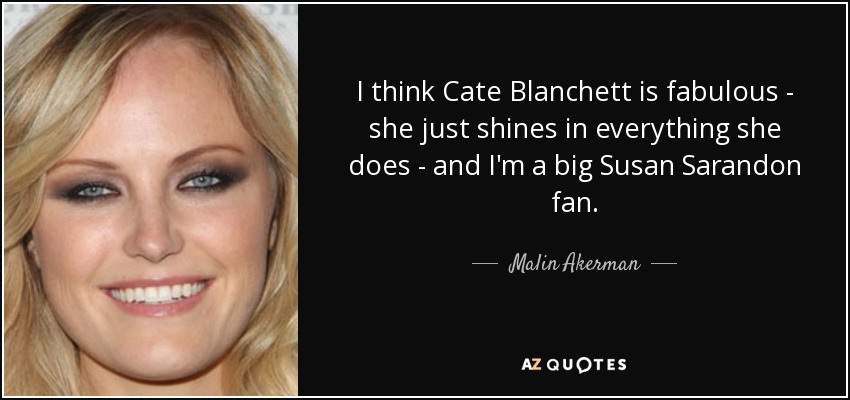 I think Cate Blanchett is fabulous - she just shines in everything she does - and I'm a big Susan Sarandon fan. - Malin Akerman