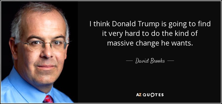 I think Donald Trump is going to find it very hard to do the kind of massive change he wants. - David Brooks