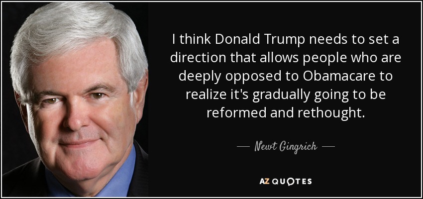 I think Donald Trump needs to set a direction that allows people who are deeply opposed to Obamacare to realize it's gradually going to be reformed and rethought. - Newt Gingrich