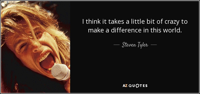 I think it takes a little bit of crazy to make a difference in this world. - Steven Tyler