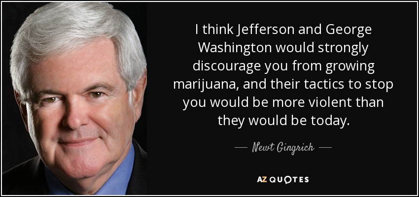 I think Jefferson and George Washington would strongly discourage you from growing marijuana, and their tactics to stop you would be more violent than they would be today. - Newt Gingrich