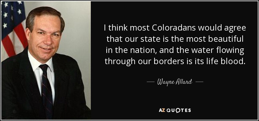 I think most Coloradans would agree that our state is the most beautiful in the nation, and the water flowing through our borders is its life blood. - Wayne Allard