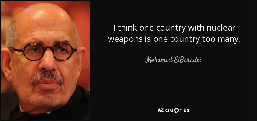 I think one country with nuclear weapons is one country too many. - Mohamed ElBaradei