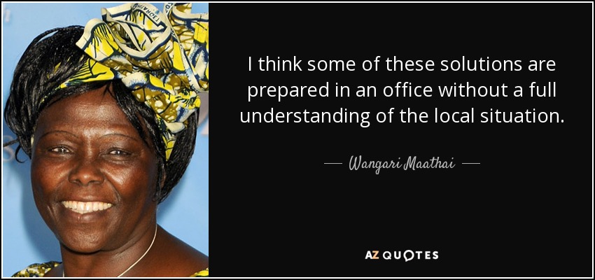 I think some of these solutions are prepared in an office without a full understanding of the local situation. - Wangari Maathai