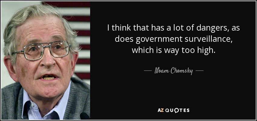 I think that has a lot of dangers, as does government surveillance, which is way too high. - Noam Chomsky