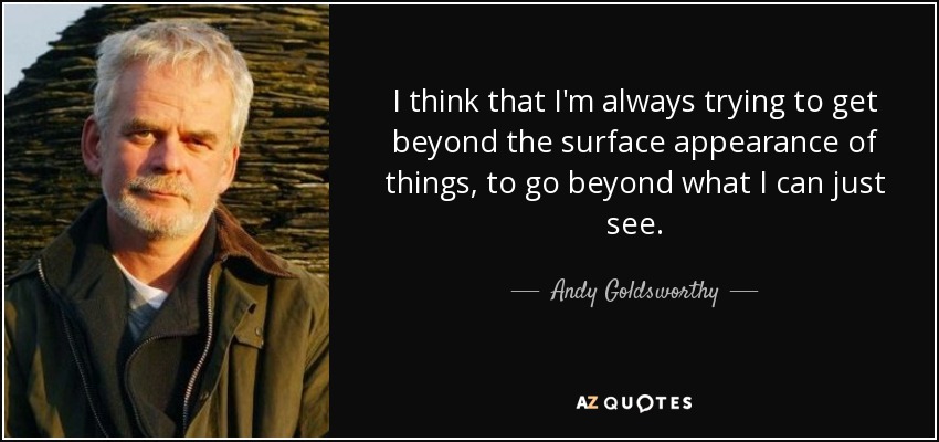 I think that I'm always trying to get beyond the surface appearance of things, to go beyond what I can just see. - Andy Goldsworthy