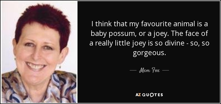 I think that my favourite animal is a baby possum, or a joey. The face of a really little joey is so divine - so, so gorgeous. - Mem Fox