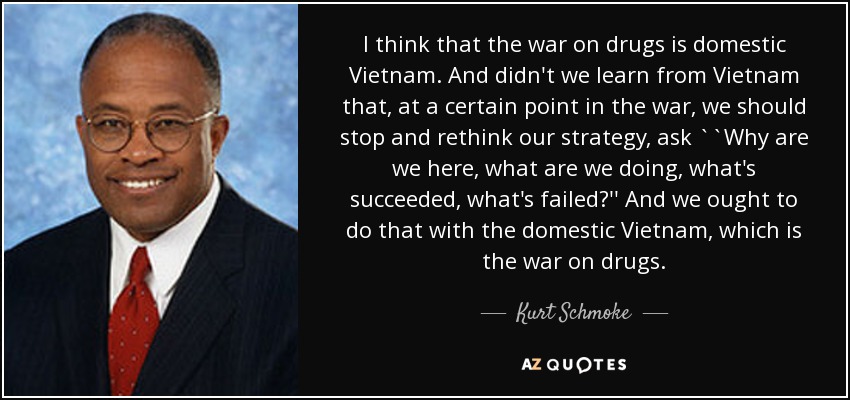 I think that the war on drugs is domestic Vietnam. And didn't we learn from Vietnam that, at a certain point in the war, we should stop and rethink our strategy, ask ``Why are we here, what are we doing, what's succeeded, what's failed?'' And we ought to do that with the domestic Vietnam, which is the war on drugs. - Kurt Schmoke
