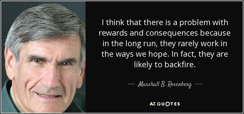 I think that there is a problem with rewards and consequences because in the long run, they rarely work in the ways we hope. In fact, they are likely to backfire. - Marshall B. Rosenberg