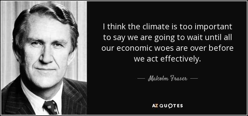 I think the climate is too important to say we are going to wait until all our economic woes are over before we act effectively. - Malcolm Fraser