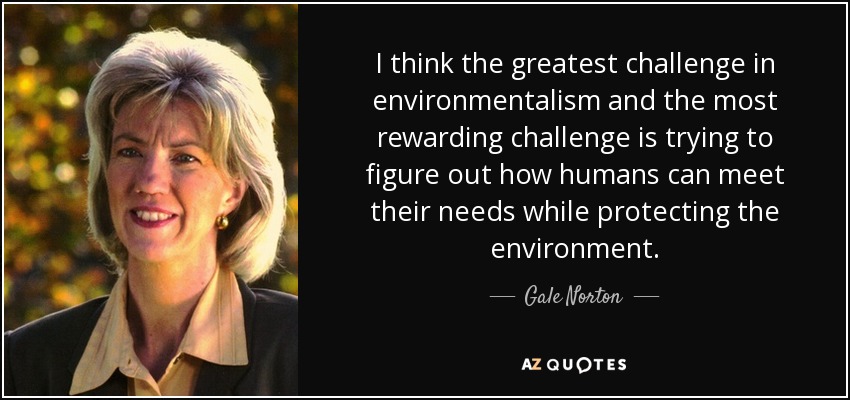 I think the greatest challenge in environmentalism and the most rewarding challenge is trying to figure out how humans can meet their needs while protecting the environment. - Gale Norton