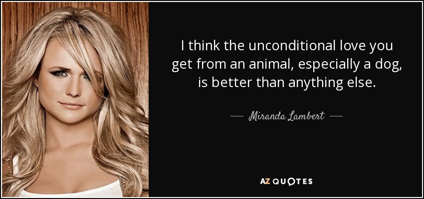 I think the unconditional love you get from an animal, especially a dog, is better than anything else. - Miranda Lambert