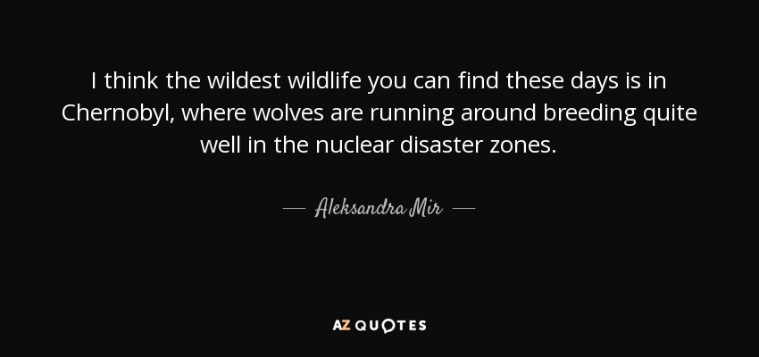I think the wildest wildlife you can find these days is in Chernobyl, where wolves are running around breeding quite well in the nuclear disaster zones. - Aleksandra Mir
