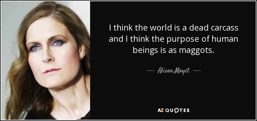 I think the world is a dead carcass and I think the purpose of human beings is as maggots. - Alison Moyet