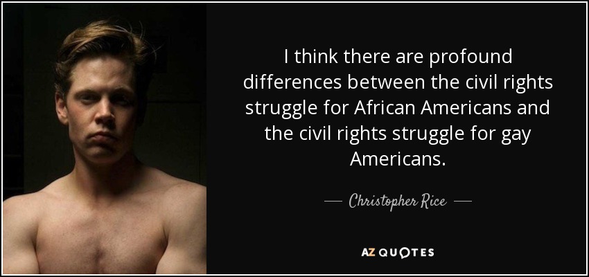 I think there are profound differences between the civil rights struggle for African Americans and the civil rights struggle for gay Americans. - Christopher Rice