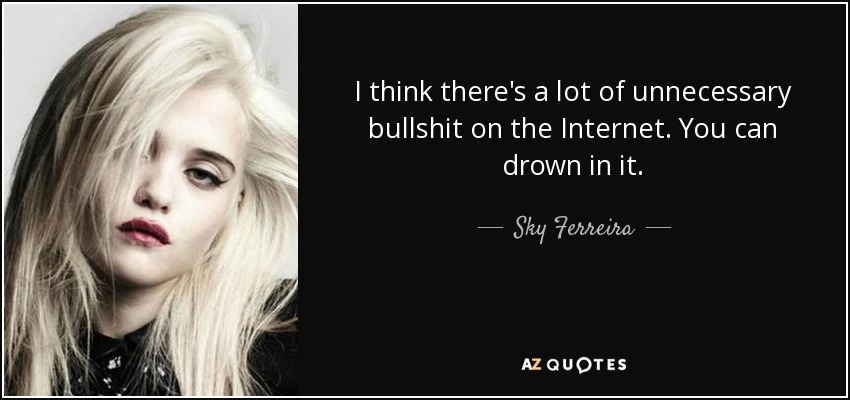 I think there's a lot of unnecessary bullshit on the Internet. You can drown in it. - Sky Ferreira