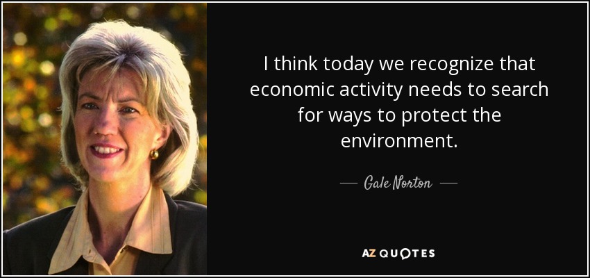 I think today we recognize that economic activity needs to search for ways to protect the environment. - Gale Norton