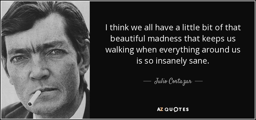 I think we all have a little bit of that beautiful madness that keeps us walking when everything around us is so insanely sane. - Julio Cortazar