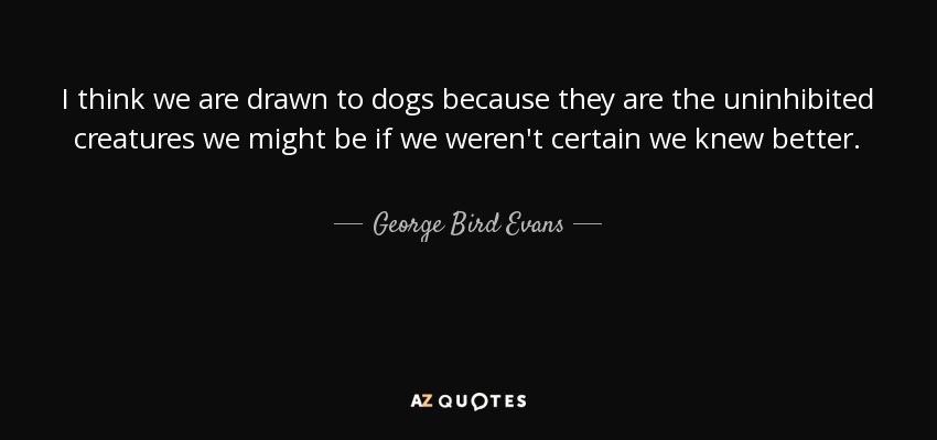 I think we are drawn to dogs because they are the uninhibited creatures we might be if we weren't certain we knew better. - George Bird Evans