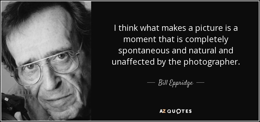 I think what makes a picture is a moment that is completely spontaneous and natural and unaffected by the photographer. - Bill Eppridge