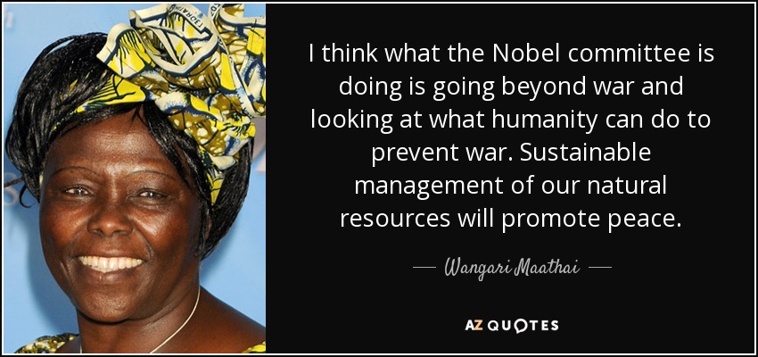 I think what the Nobel committee is doing is going beyond war and looking at what humanity can do to prevent war. Sustainable management of our natural resources will promote peace. - Wangari Maathai