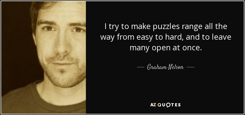 I try to make puzzles range all the way from easy to hard, and to leave many open at once. - Graham Nelson