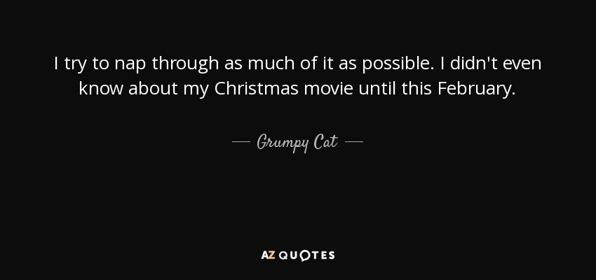 I try to nap through as much of it as possible. I didn't even know about my Christmas movie until this February. - Grumpy Cat