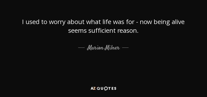 I used to worry about what life was for - now being alive seems sufficient reason. - Marion Milner