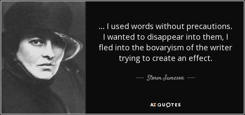 ... I used words without precautions. I wanted to disappear into them, I fled into the bovaryism of the writer trying to create an effect. - Storm Jameson