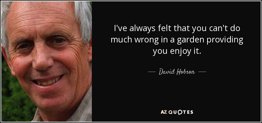I've always felt that you can't do much wrong in a garden providing you enjoy it. - David Hobson