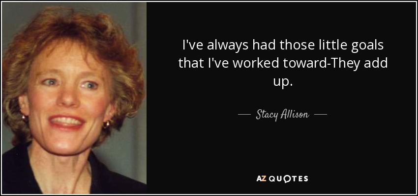 I've always had those little goals that I've worked toward-They add up. - Stacy Allison
