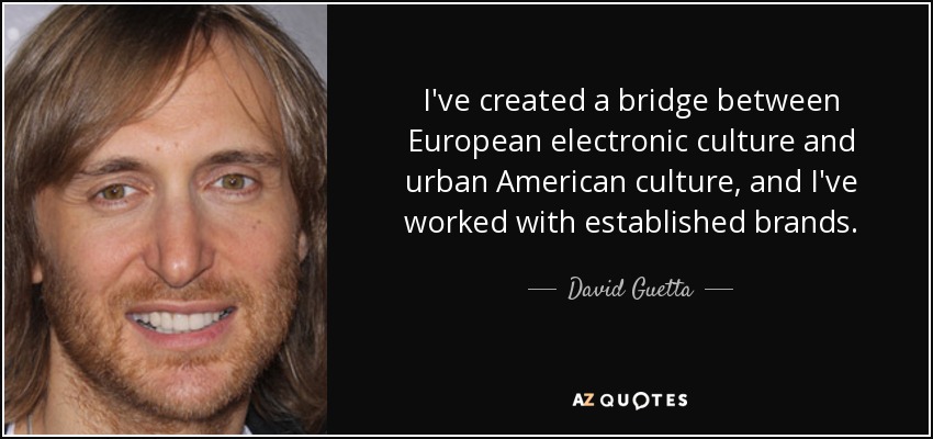 I've created a bridge between European electronic culture and urban American culture, and I've worked with established brands. - David Guetta