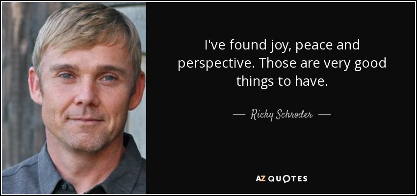 I've found joy, peace and perspective. Those are very good things to have. - Ricky Schroder